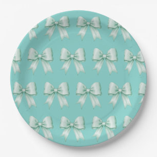 Assiettes En Carton Monnaie sur Motif Vintage Satin Bow Turquoise