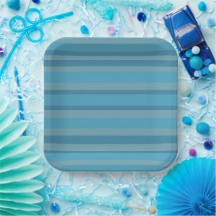 Assiettes En Carton Monochromatique rayé bleu