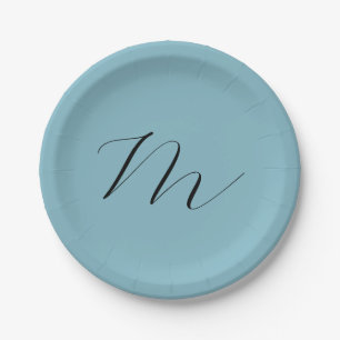 Assiettes En Carton Monogram Solide Blue Pastel Minimaliste Profession