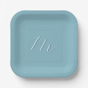 Assiettes En Carton Monogram Solide Blue Pastel Minimaliste Profession
