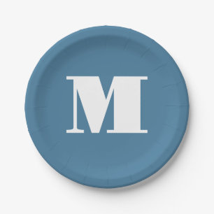 Assiettes En Carton Monogram Solide Blue Pastel Minimaliste Profession