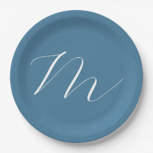 Assiettes En Carton Monogram Solide Blue Pastel Minimaliste Profession