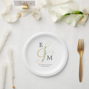 Assiettes En Carton Monogramme Ampersand Eucalyptus Mariage de verdure