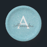 Assiettes En Carton Monogramme Anniversaire Paillettes et Brillance Bl<br><div class="desc">Assiettes de fête d'anniversaire ou d'enterrement de vie de jeune fille élégantes en faux brillant et paillettes bleu sarcelle. Ces assiettes de mariage,  de douche de mariée ou de fête d'anniversaire peuvent être personnalisées pour inclure votre initiale et votre prénom. Veuillez contacter le concepteur pour des articles assortis personnalisés.</div>