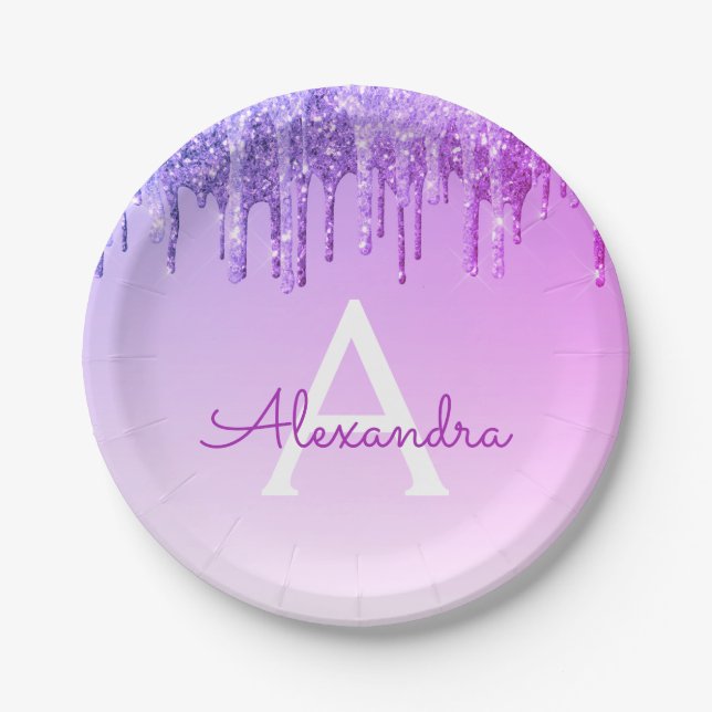 Assiettes En Carton Monogramme Anniversaire Paillettes et Brillants Vi (Devant)