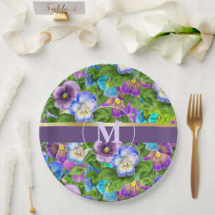 Assiettes En Carton Monogramme Anniversaire Pansy Violet Fleurs Aquare