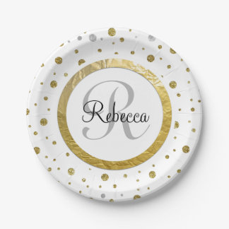 Assiettes En Carton Monogramme argent et or Confetti