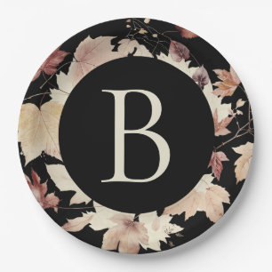 Assiettes En Carton Monogramme automne laisse Black Thankgiving