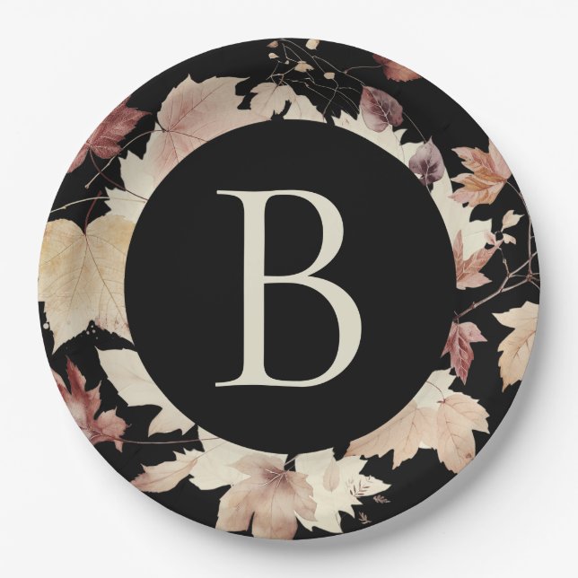 Assiettes En Carton Monogramme automne laisse Black Thankgiving (Devant)