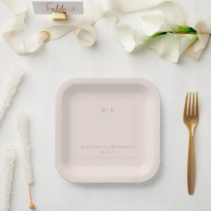 Assiettes En Carton Monogramme beige minimaliste