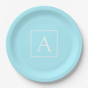 Assiettes En Carton Monogramme bleu ciel simple