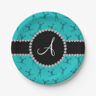Assiettes En Carton Monogramme bleu turquoise en tête de cercle noir