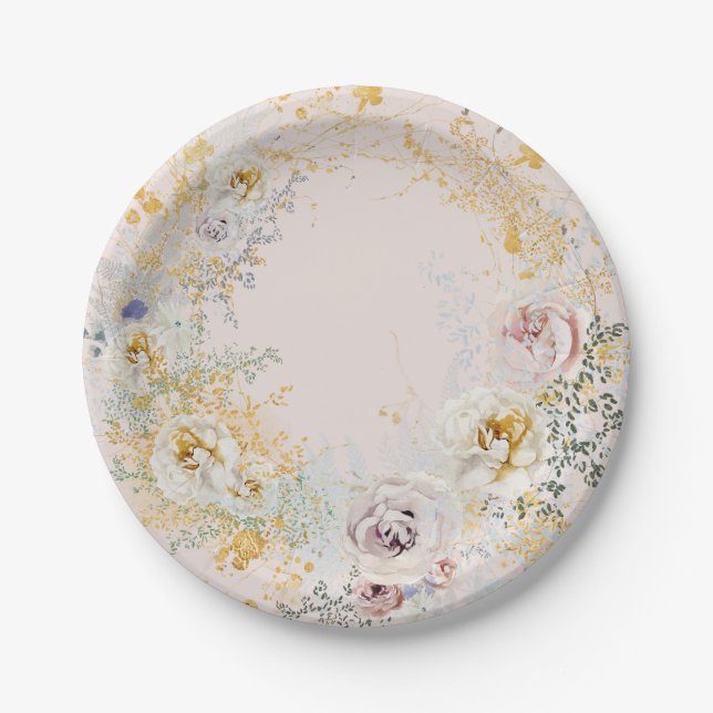 Assiettes En Carton monogramme de baby shower rose blanc (Devant)