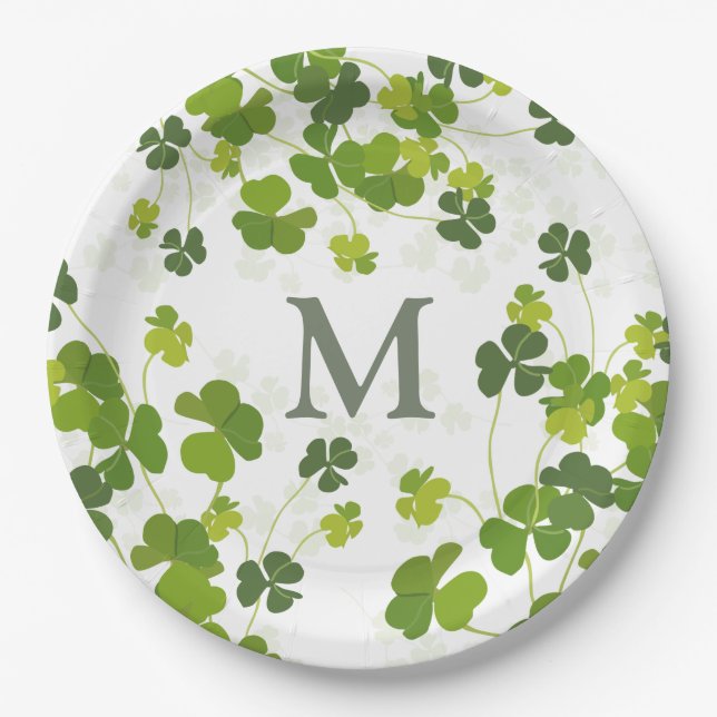 Assiettes En Carton Monogramme de bouquet Shamrock vert St. Patrick's  (Devant)