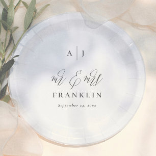 Assiettes En Carton Monogramme de calligraphie simple pour mariage M.