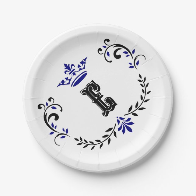 Assiettes En Carton Monogramme de couronne 'E' (Devant)