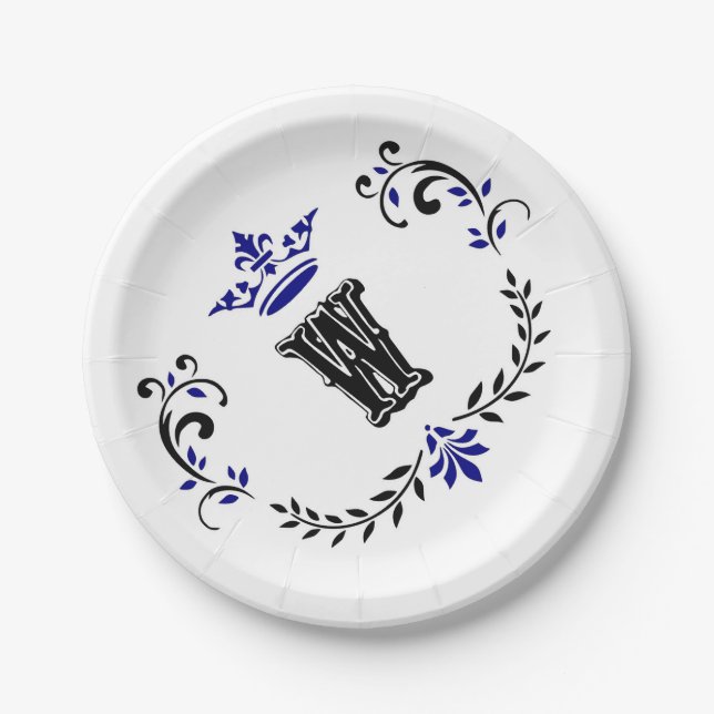 Assiettes En Carton Monogramme de couronne 'W' (Devant)