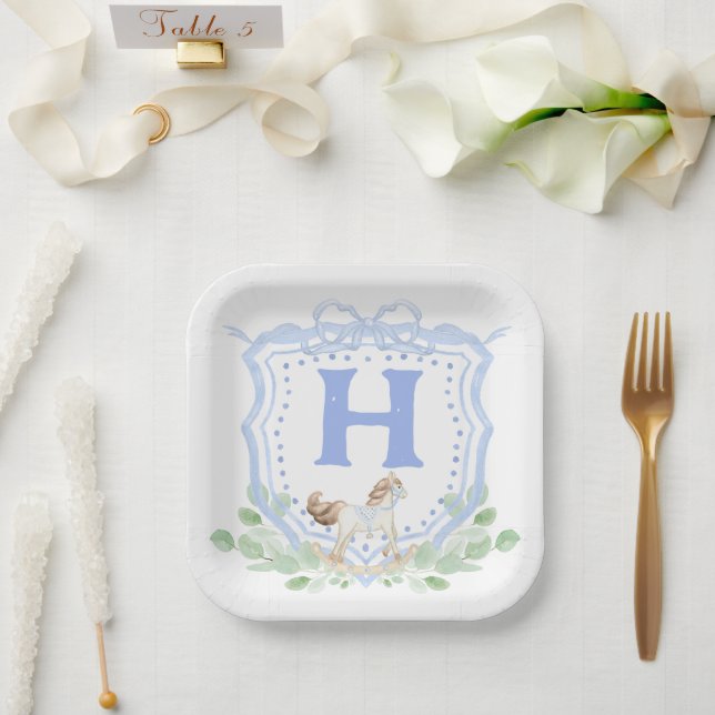 Assiettes En Carton Monogramme de crête de cheval à roche (Mariage)