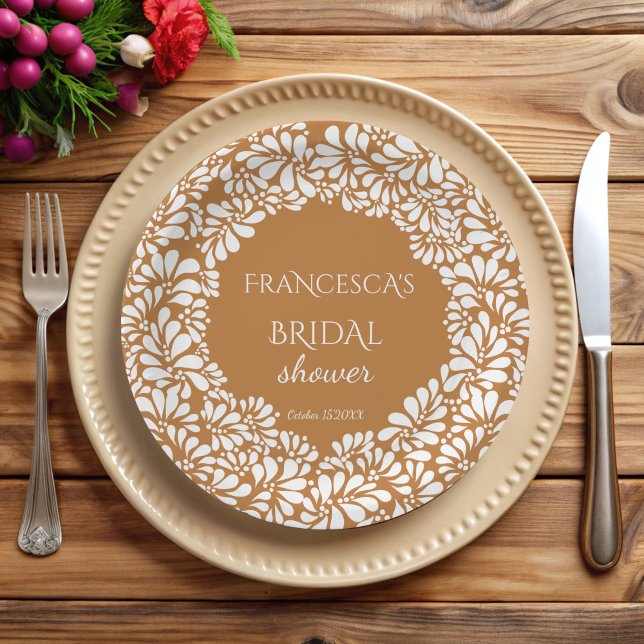 Assiettes En Carton monogramme de douche de mariée en terre cuite tala (Mexican talavera terracotta bridal shower monogrammed personalized paper plates customized decor)