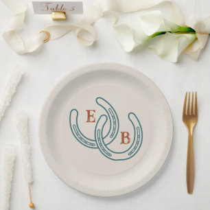 Assiettes En Carton Monogramme de fer à cheval de cowboy occidental sa