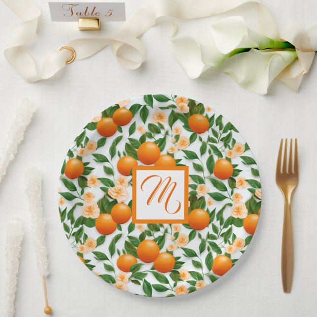 Assiettes En Carton Monogramme de Fleur d'Oranger de Valence (Mariage)