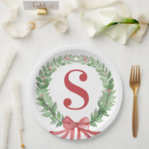 Assiettes En Carton Monogramme de la couronne de Noël