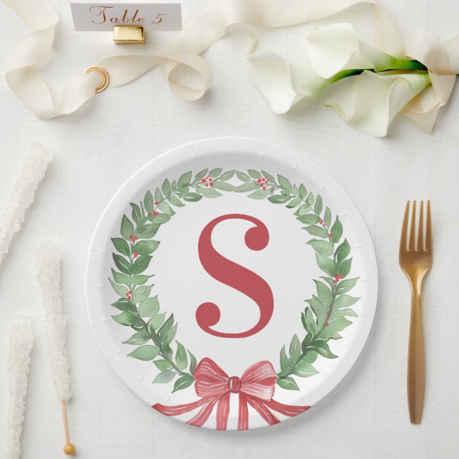 Assiettes En Carton Monogramme de la couronne de Noël (Mariage)