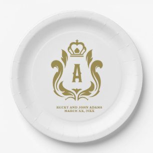 Assiettes En Carton Monogramme de la crête d'or