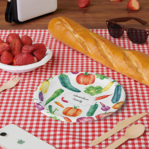 Assiettes En Carton monogramme de la famille de légumes d'aquarelle