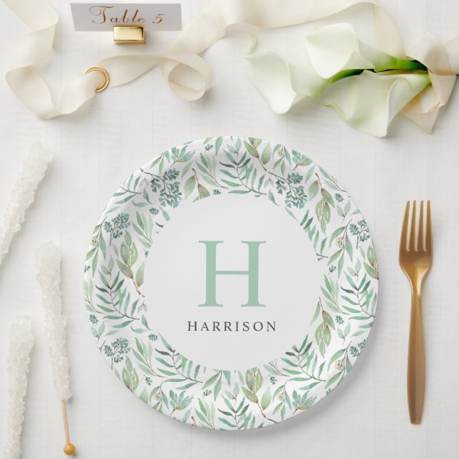 Assiettes En Carton Monogramme de la famille Spring Meadow (Mariage)