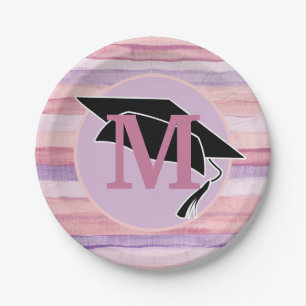 Assiettes En Carton Monogramme de la limite de graduation rose violet