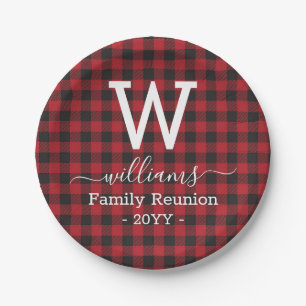 Assiettes En Carton Monogramme de la réunion de la famille de Plaid R