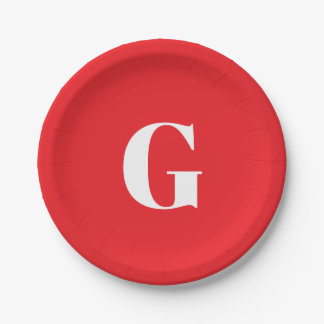 Assiettes En Carton Monogramme de lettre initiale rouge blanc simple