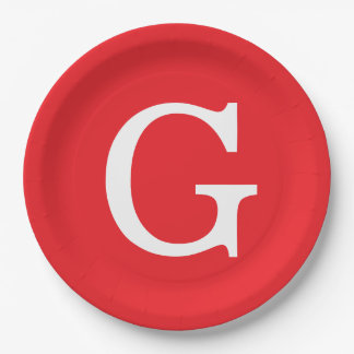 Assiettes En Carton Monogramme de lettre initiale rouge blanc simple