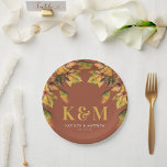Assiettes En Carton Monogramme de Mariage de automne de feuillage Brow<br><div class="desc">Plaques de papier Monogramme Mariage de automne de feuillage Brown rustique d'automne.</div>