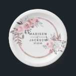 Assiettes En Carton Monogramme de Mariage floral encadré d'or blanc et<br><div class="desc">Blush & Rose Gold encadré Floral Aquarelle Plaques papier Mariage Avec police de script de brosse tendance! ~ Regardez ma boutique pour voir l'ensemble de la suite mariage pour ce design!</div>
