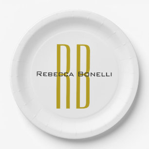 Assiettes En Carton Monogramme de nom moderne de couleur or exclusive