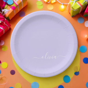 Assiettes En Carton Monogramme de nom moderne écriture girly violet la