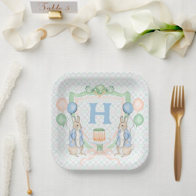 Assiettes En Carton Monogramme de printemps lapin (Mariage)