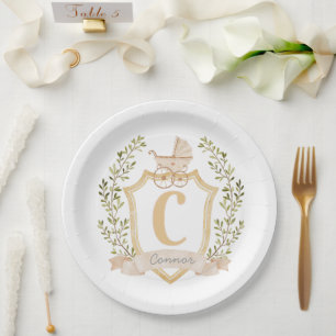 Assiettes En Carton Monogramme de transport de bébés "C"   Neutre