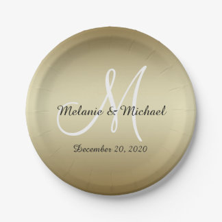 Assiettes En Carton Monogramme des plaques à papier | de mariage d'or