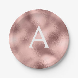 Assiettes En Carton Monogramme d'huile métallique rose Rose Gold Foil 