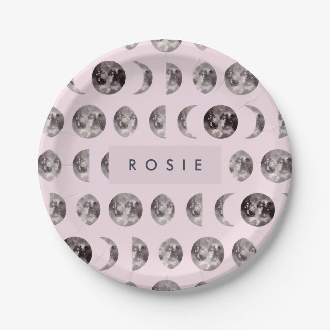 Assiettes En Carton Monogramme Dreamsical Lune Phases Cadeaux (Devant)
