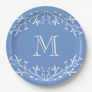 Assiettes En Carton Monogramme élégant bleu et blanc scandinave