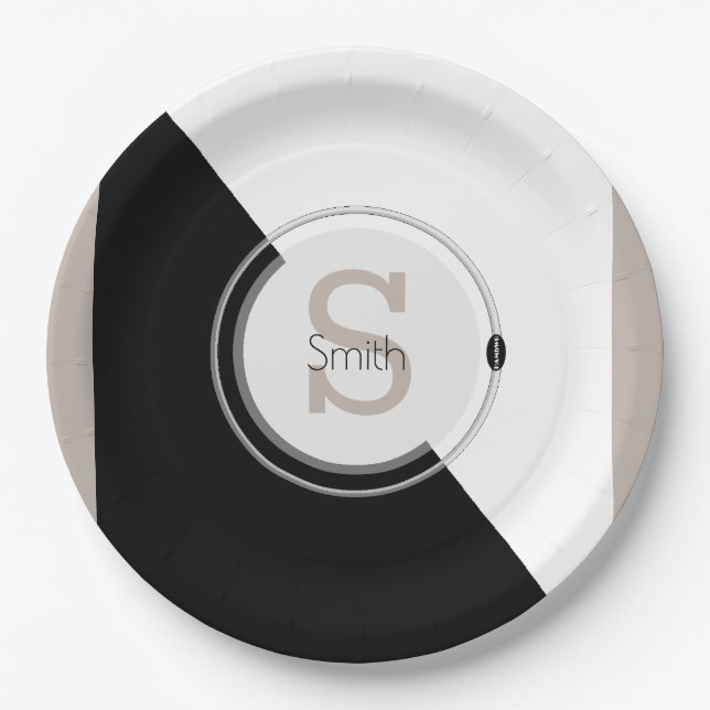 Assiettes En Carton Monogramme et nom Bloc Graphique Plaque jetable (Devant)