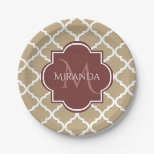 Assiettes En Carton Monogramme et nom de Tan Quatrefoil Bourgogne