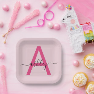 Assiettes En Carton Monogramme Féminin Moderne en Écriture Manuscrite