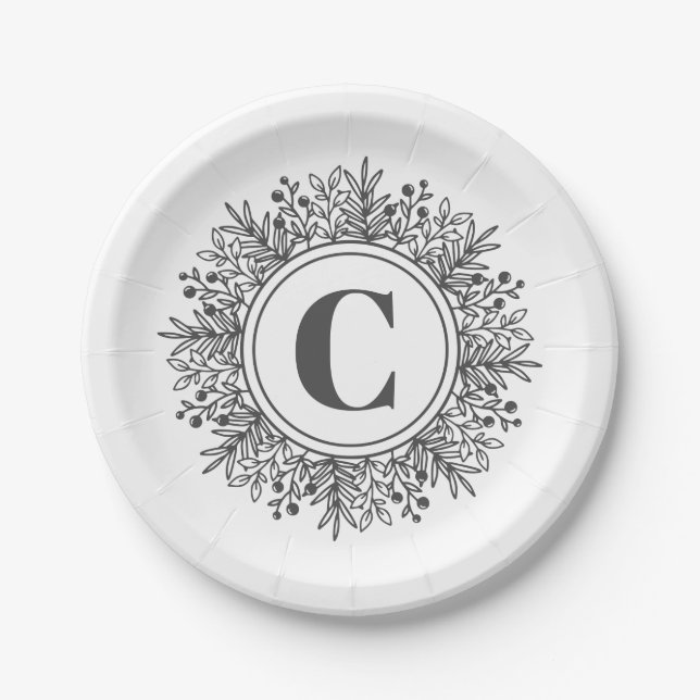 Assiettes En Carton Monogramme flocon de neige de vacances (Devant)