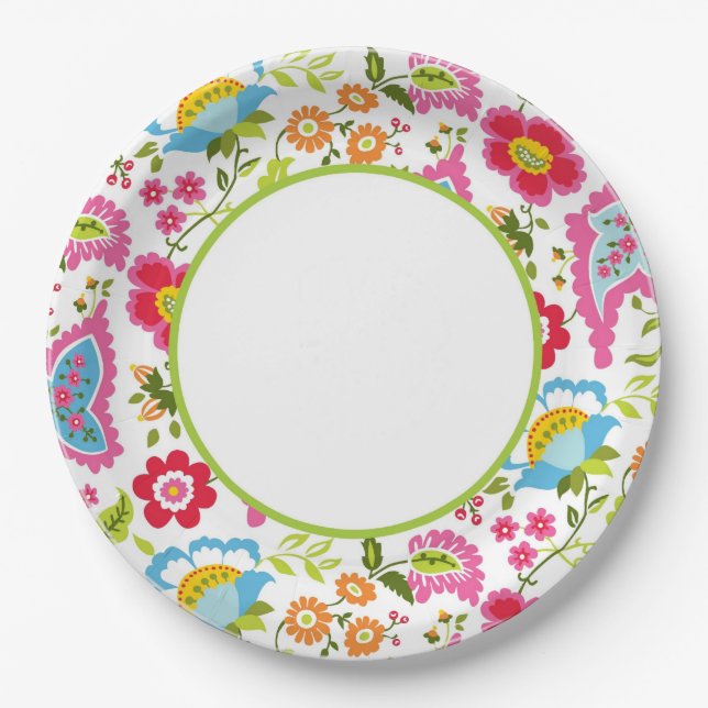 Assiettes En Carton Monogramme floral (Devant)