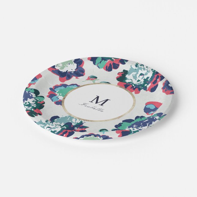 Assiettes En Carton Monogramme floral abstrait vert or classique moder (Angle)